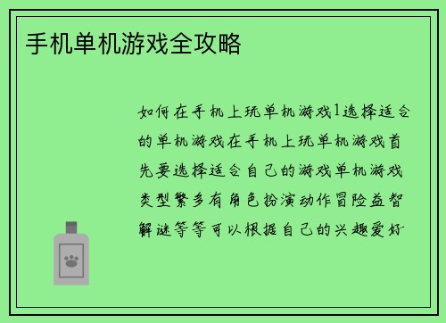 手机单机游戏全攻略
