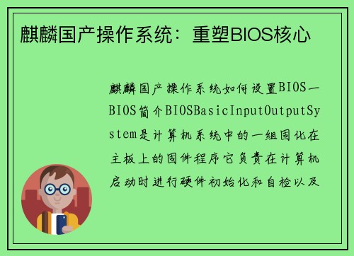 麒麟国产操作系统：重塑BIOS核心